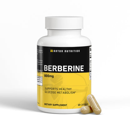 Supplement bottle labeled 'Berberine' by Anton Nutrition on a white background